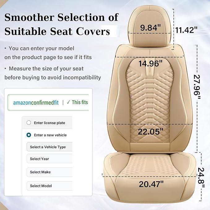 Coverado Car Seat Covers Full Set, Waterproof Nappa Leather Seat Covers for Cars, Universal 5 Seats Car Seat Covers, Front an