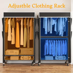 Homdox Garment Rack with Cover, Heavy Duty Clothing Rack for Hanging Clothes, Portable Closet Wardrobe, Double Rods Garment R