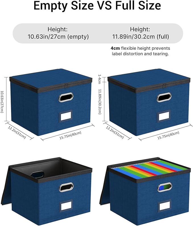 Oterri File Organizer Boxes with Lids, File Box with Mesh Pockets, Document Organizer Box for Letter Size Folders, Zippers Im