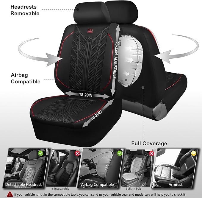 CAR PASS Waterproof Car Seat Covers Front Seats,Neoprene Seat Covers 3D Tyre Embossed,All-Weather Automotive Seat Cover Non-S