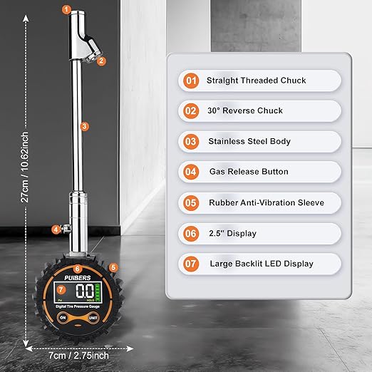 Semi Truck Digital Tire Pressure Gauge 200 PSI with LCD Color Screen, Heavy Duty Dual Head Chuck Tire Guage, ANSI B40.1 Certified - for Semi Trucks, Trucks, Cars, SUVs