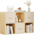 EXPERLAM 6 Cube Storage Organizer - Solid Wood Bookshelf with 3 Storage Bins, Cube Shelf with 2 Removable Back Panels, Vertic