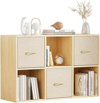 EXPERLAM 6 Cube Storage Organizer - Solid Wood Bookshelf with 3 Storage Bins, Cube Shelf with 2 Removable Back Panels, Vertic