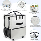 Large Reusable Grocery Bag On Wheels, 130L Foldable Rolling Tote with 5 Wheels, Multiple Pockets, Zippered Top & Heavy Duty Handle, Lightweight Shopping Cart for Groceries, Travel, Beige