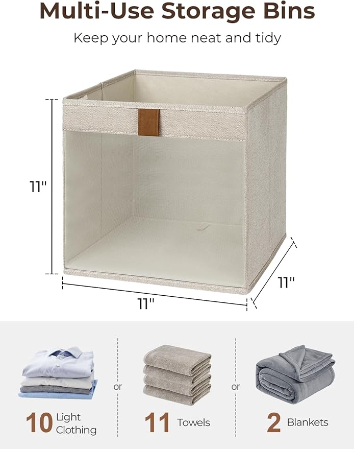 StorageWorks 11x11 Storage Cubes, Closet Storage Bins with Clear Window, Fabric Organizer for Clothes, Collapsible Storage Ba