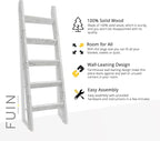 FUIN 5ft Wood Blanket Ladder Living Room Decorative Wall Leaning Farmhouse Quilt Display Holder Storage Wooden Towel Rack for