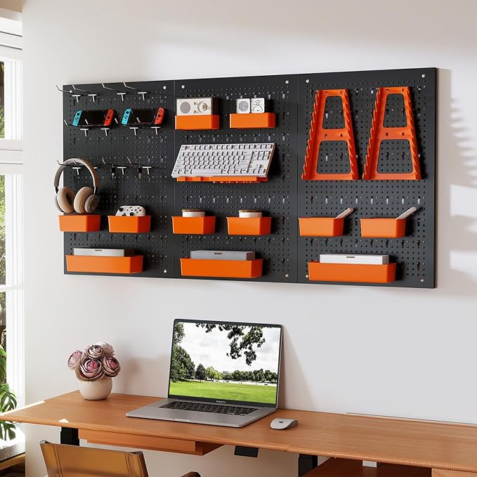 Goplus Pegboard Wall Organizer, 9-Bin Parts Rack Organizer w/Hammer Racks, Tool Holders & Hooks, Heavy-Duty Utility Tool Stor