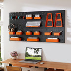 Goplus Pegboard Wall Organizer, 9-Bin Parts Rack Organizer w/Hammer Racks, Tool Holders & Hooks, Heavy-Duty Utility Tool Stor