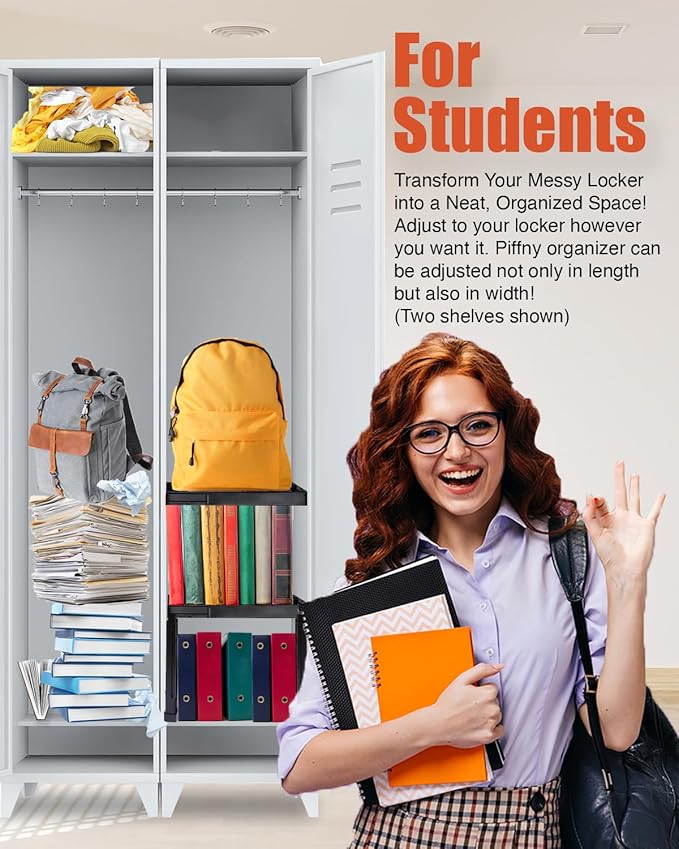 Locker Organizer Shelf， Adjustable Width and Height, Ideal Locker for School, Office, and Gym Lockers… (Pink)