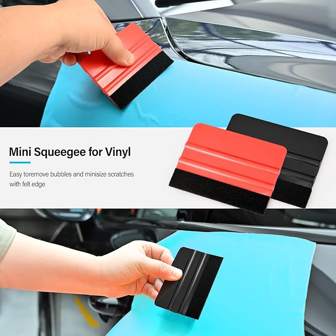 Gomake 20 Pack Vinyl Squeegee with 20PCS Felt Fabric for Tint Film Decal Application Tool Vinyl Wrap Installation Wallpaper Smooth Tool (Black and Red, 20)