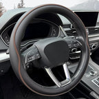 HAOTULE Leather Steering Wheel Cover， with Anti-Slip Stripe Design - Enhanced Grip, Fashion Style, Safe, Non-Slip, Breathable