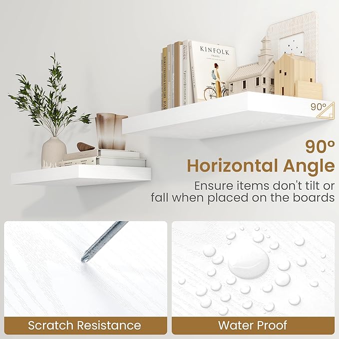 Fun Memories 55 Inch Floating Shelves in White, 9.3 Inch Deep Floating Shelf for Bathroom Living Room Kitchen, Rusitc Wall Mo