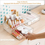 Yieach 3 Tier Clear Acrylic Makeup Organizers with Drawers,Tiered Countertop Make up Storage Organizer for Dresser Top and Ba
