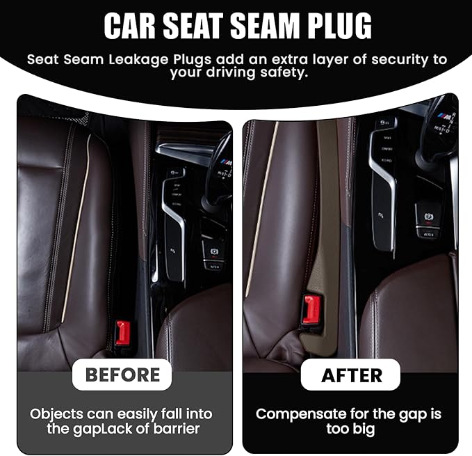 2PCS Car Seat Gap Filler, Soft Foam Leather Seat Side Gap Filler Plug, Fill The Gap Between Seat and Console, Stop Things from Dropping, Universal Interior Car Accessories (Brown)