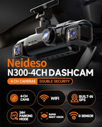 360° Dash Cam Front and Rear Inside, 4 Channel FHD 4 * 1080P, Wi-Fi GPS Voice Control Car Camera, Front 2K+1080P*2 Dash Camer