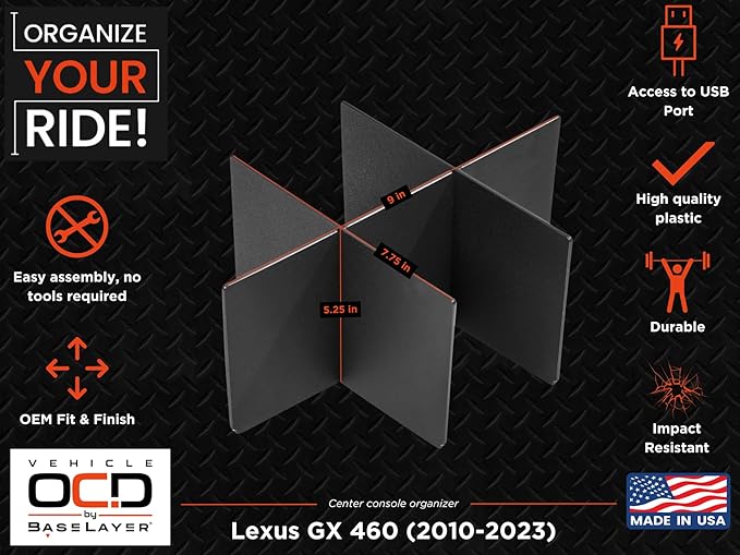 Vehicle OCD - Center Console Organizer for Lexus GX 460 (2010-2023) - Made in USA - SLX174