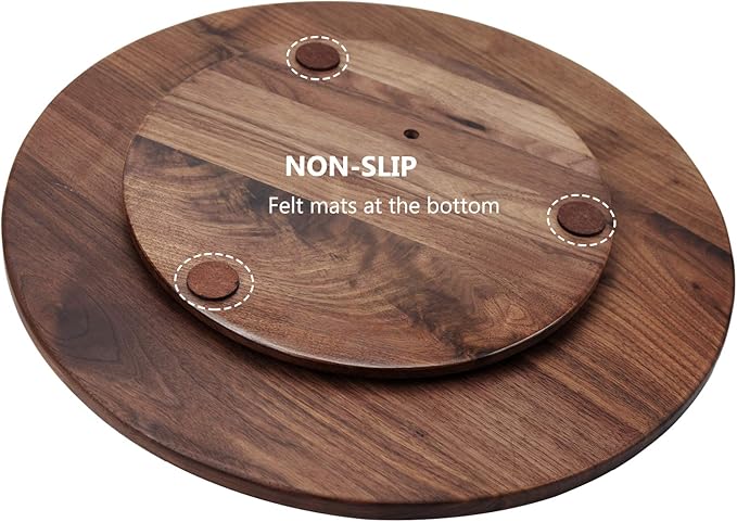 15 Inches Black Walnut Wood Lazy Susan, Solid Wooden Round Kitchen Turntable Rotating Tray