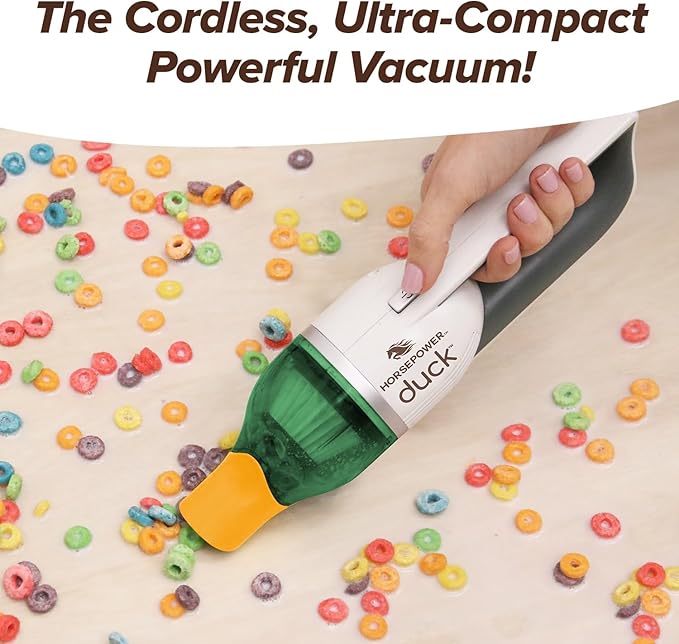 Horsepower Duck Compact Cordless Vacuum, Ultra-Powerful Upgraded Battery for Extra-Long Run Time, AS SEEN ON TV, Strong Sucti