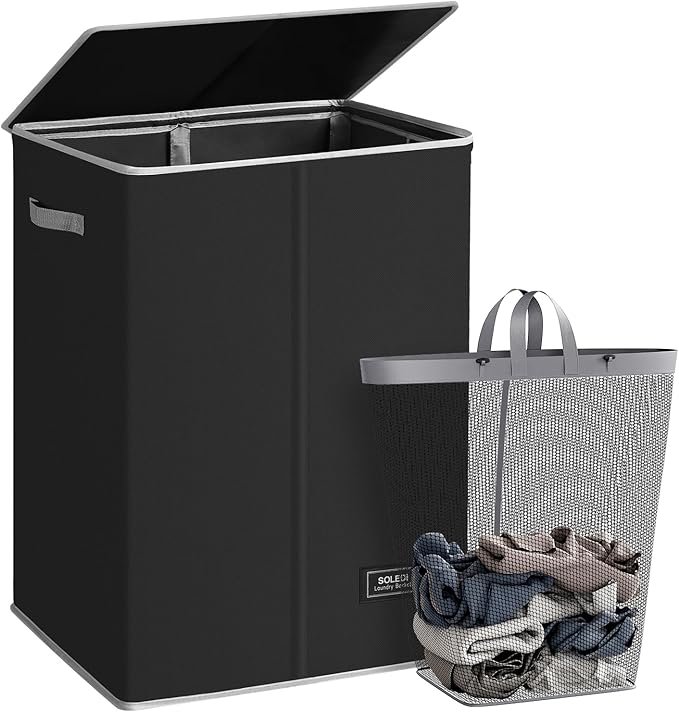 SOLEDI Laundry Hamper with Lid 130L Large & Tall Collapsible Laundry Basket, Clothes Hamper with Bag Removable Easy to Carry,