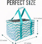 Extra Large Utility Tote Bag - Oversized Collapsible Tote with Wire Frame, Durable Reusable for Beach, Groceries, Laundry, Car Trunk, Storage and Travel - Includes 5x7 Bag with Hook - Chevron Teal