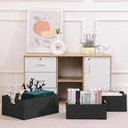 ANMINY 2PCS Storage Baskets for Organizing Collapsible Fabric Storage Bins Boxes with Wood Handles Closet Shelves Cube Organi