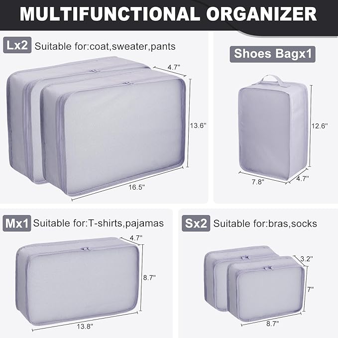 Packing cubes for Travel, CALACH Luggage Organizer Bags 6 Set Packing Cubes for Suitcases Travel Essentials for Carry on Mesh