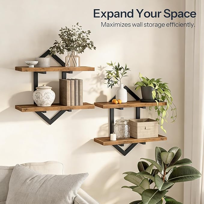 HOOBRO Floating Shelves and Console Table Bundle, 15 Inch Wall Shelf Set of 2, 15.7" Entryway Table with Storage, BF13BJP201-