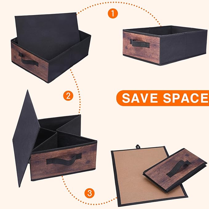 JAKAGO Fabric Storage Bins set of 4 Rectangle Storage Baskets with Handle Foldable Closet Organizer for Clothes Towel bedding