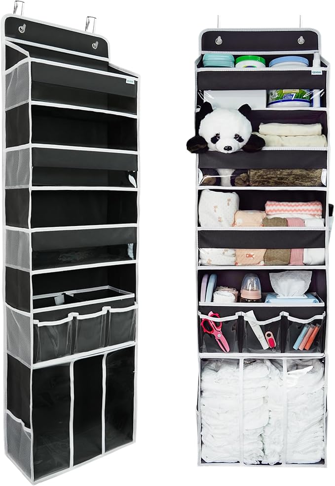 Door Hanging Storage Organizer,with 3 Bins 1 Movable Baby Diaper Caddy,1 Large capacity diaper stacking storage Organizer,10 