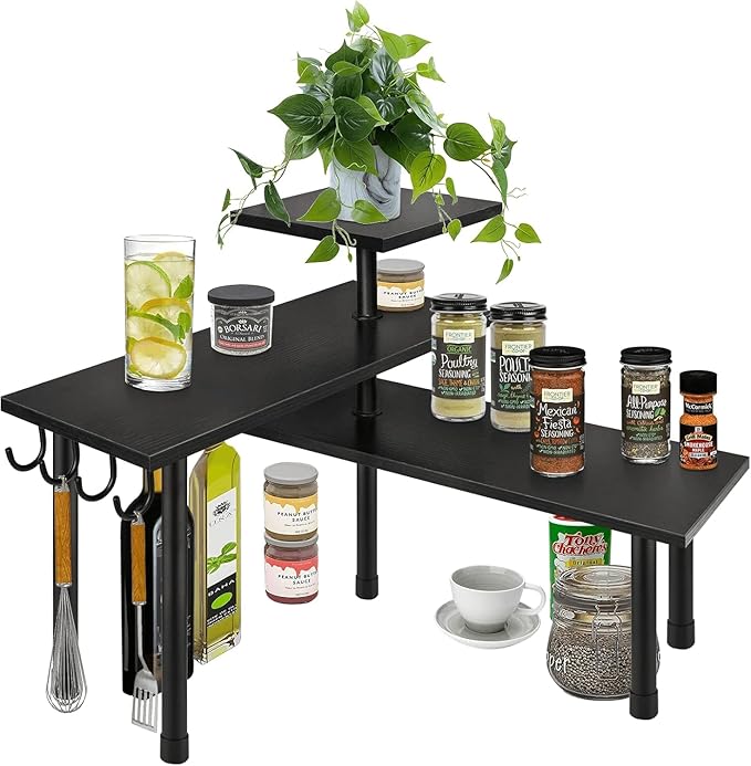 Homode Bathroom Counter Organizer Corner Shelf, Kitchen Countertop Organizer, 3 Tier Wood Counter Shelf Stand for Over The Si