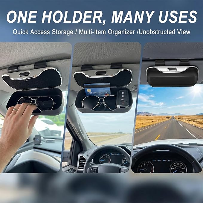 Sun Visor Sunglass Holder for Car, Protective Clip-on Sun Glasses Case for Car, Universal Sunglass Organizer for SUV, Sedan & Truck (Black)