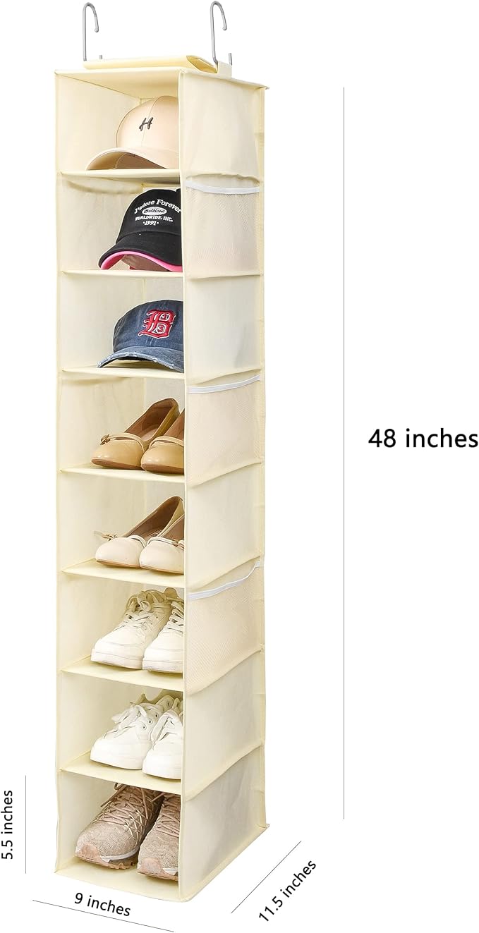 Berdeng Hanging Shoe Organizer for Closet with Side Mesh Pockets，Hat Racks for Baseball Caps，Shoe and Hat Holder & Storage，8-