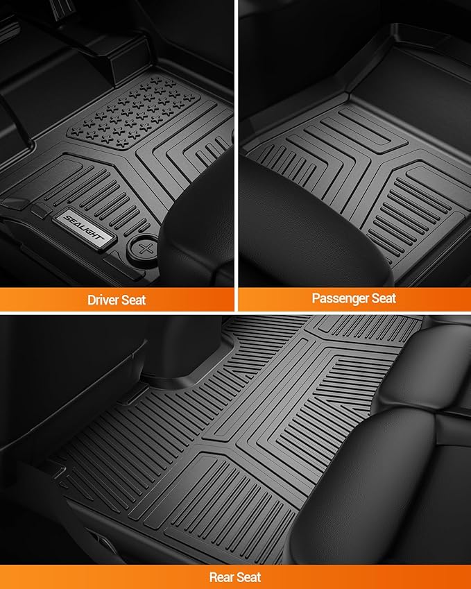 SEALIGHT Ford F150/F150 Lightning Floor Mats - Custom Fit for 2015-2025 2026 Supercrew Models, All Weather Protection, Easy to Clean TPE, 3D Scanning, Non-Slip, Waterproof, Odorless, High Edge Design