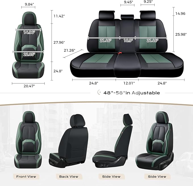 Coverado Automotive Seat Covers Front Seats, Leather Seat Covers 2 Pack, Black Green Car Seat Cover, Waterproof Car Seat Prot