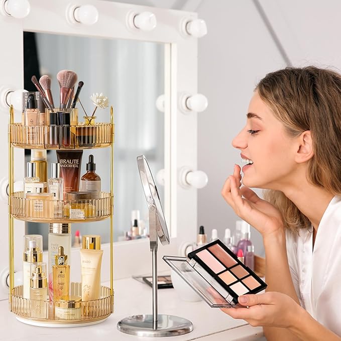 shuang qing Rotating Makeup Organizer for Vanity, High-Capacity Skincare Clear Make Up Storage Perfume Organizers Cosmetic Dr