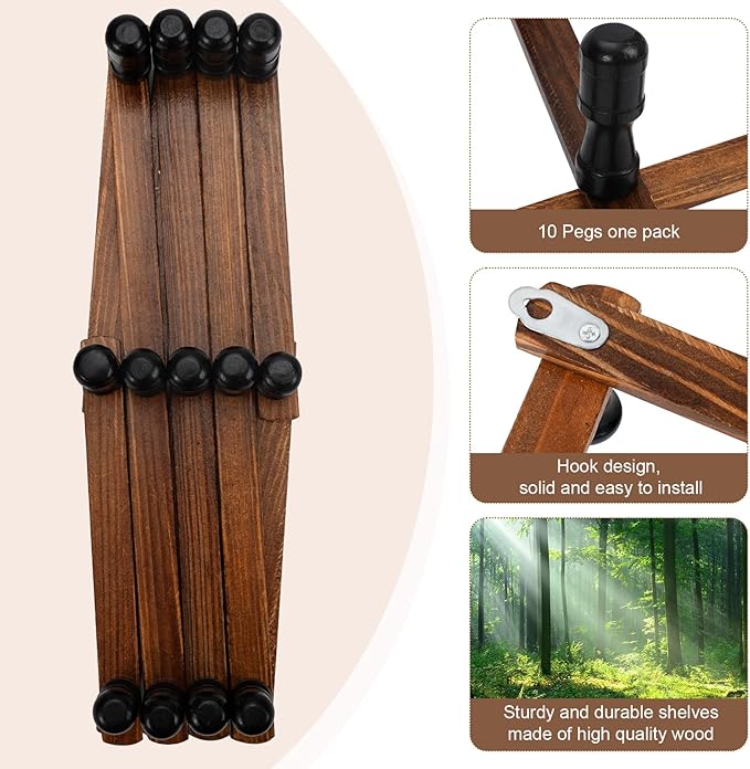 Accordion Wall Hanger, Wood Expandable Wall Mounted Hanger with 13 Hooks for Coats,Hats,Coffee Mug Ect,1 Pack Included,13 Peg