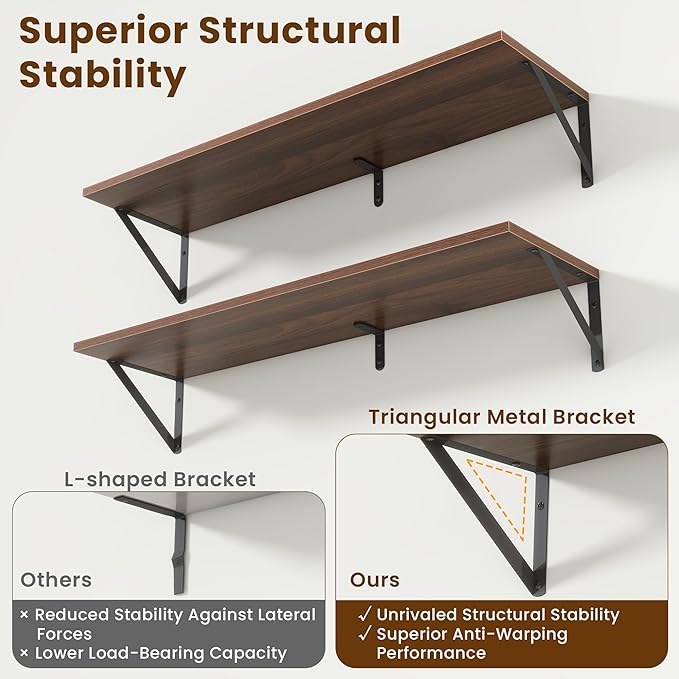 Floating Shelves for Wall,48" Wx8 D Wood Wall Shelves,Hanging Storage Floating Shelf with Metal Brackets,Wide Floating Booksh