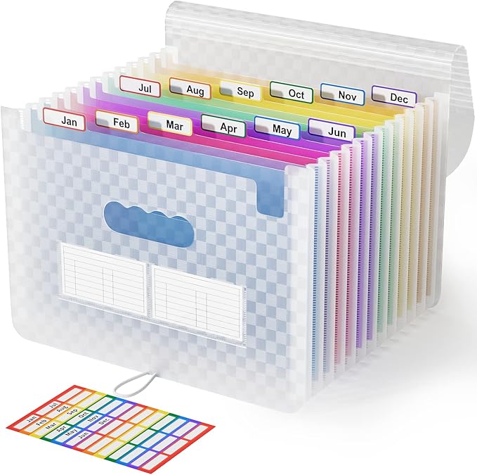 ABC life 12-Pocket Accordion File Organizer, Expandable File Folder with Colorful A-Z Tabs, Portable Bill & Receipt Organizer