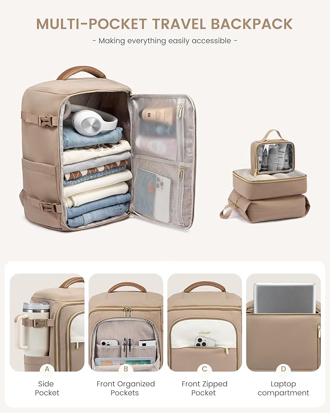 LOVEVOOK 40L Travel Backpack for Women, TSA Approved Carry On Backpack with 3 Packing Cubes, Personal Item Bag Fits 17" Lapto