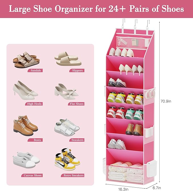 Criusia Shoe Storage, Over the Door Shoe Organizer, Hanging Closet Shoe Storage with Large Deep Pockets, Fits 16–24 Pairs of 