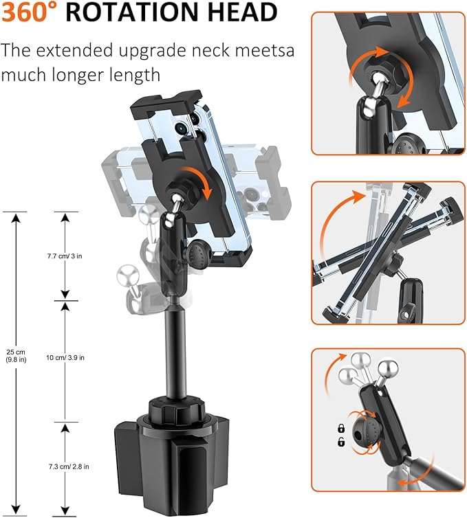 Car Cup Holder Tablet Mount Heavy Duty [No Shaking 360° Rotation] Truck Cupholder iPad Holder with Metal Arm for Tablet & Phone, iPad Pro Air Mini, Galaxy Tab, Kindle, Surface, 4-12.9"