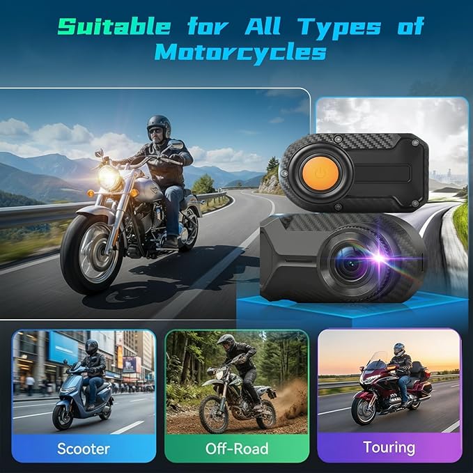 NHOPEEW Motorcycle Dash Cam 1080P/2K HD WiFi Mini Screenless Motorbike Driving Recorder, IP66 Waterproof Front Camera, Wide A