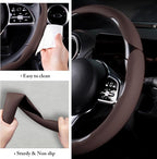 Car Steering Wheel Cover Leather Snap On 3Pcs Set Non-Slip Protector Wrap Steering Wheel Accessories 14.5-15 inch Universal B