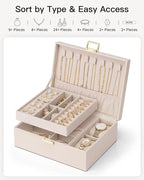 VLANDO 2 Layer Jewelry Boxes Large Jewelry Organizer for Women Removable Jewelery Tray for Watch Necklace Earrings Rings Brac