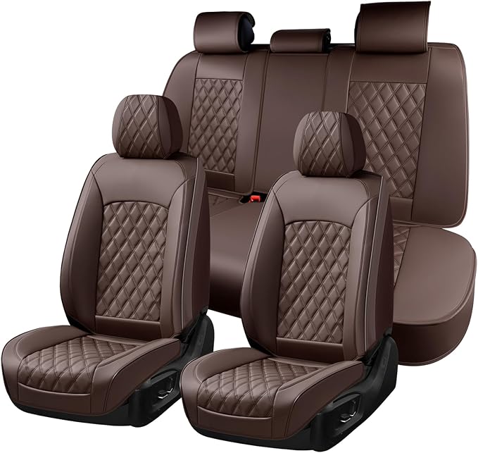 Huidasource Coffee Seat Cover, Nappa Leather Car Seat Cover, Velcro Adjustable, Compatible with Airbags, Armrests, Child Seat