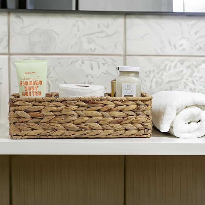 Water Hyacinth Basket for Toilet Paper, Wicker Baskets for Storage Bathroom Counter, Storage Basket With 3 Compartments, Rest
