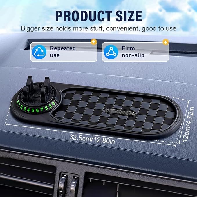 Multifunction Car Anti-Slip Mat, Car Anti Slip Mat Phone Holder, 3-in-1 Rotating Dashboard Mat: Phone Holder + Temporary Park