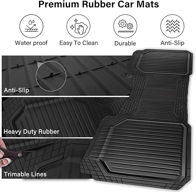 CAR PASS Heavy Duty Rubber Rear Car Mat, Deep Dish Car Floor Mats All Weather, Universal Trim to Fit for SUV Trucks Sedans, Odorless Waterproof Anti-Slip, Easy to Clean Car Mats (Black Rear)