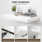 Dreamland 40" Floating Shelves for Wall, 12" Deep Thicker White Floating Shelves, Wall-Mounted Shelves for Bedroom, Living Ro