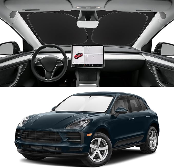 Custom Fit Windshield Sun Shade for Porsche Macan 2014-2026, Blocks UV & Heat, Front Window Sunshade Accessories, Easy Fold & Store Keep Your Car Cooler